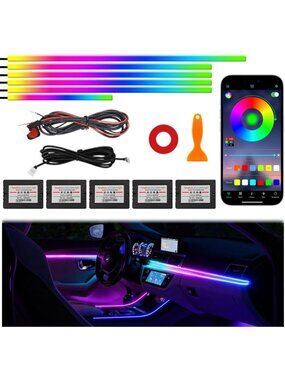 LED Ambient Car Lighting Kit - Wireless APP Control, Neon Fiber Optic, Music